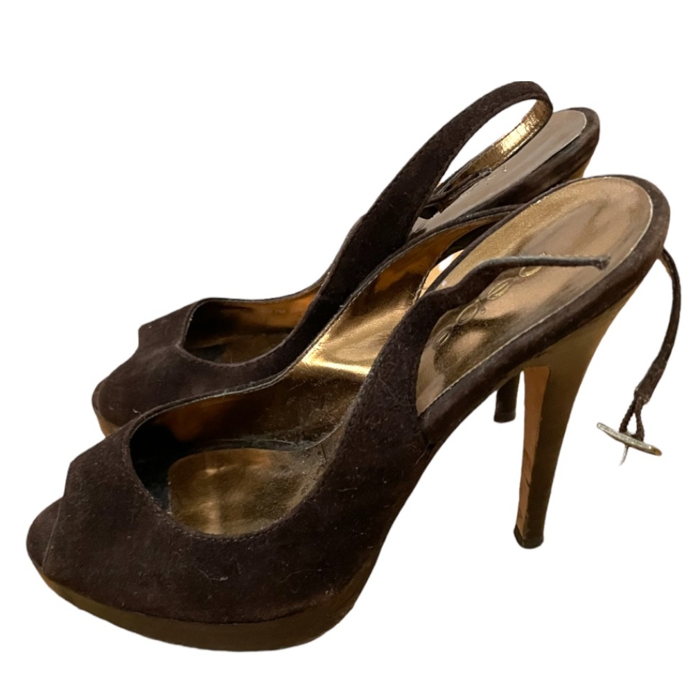 EUC Bebe "Penelope" Suede  Peep Toe Heels